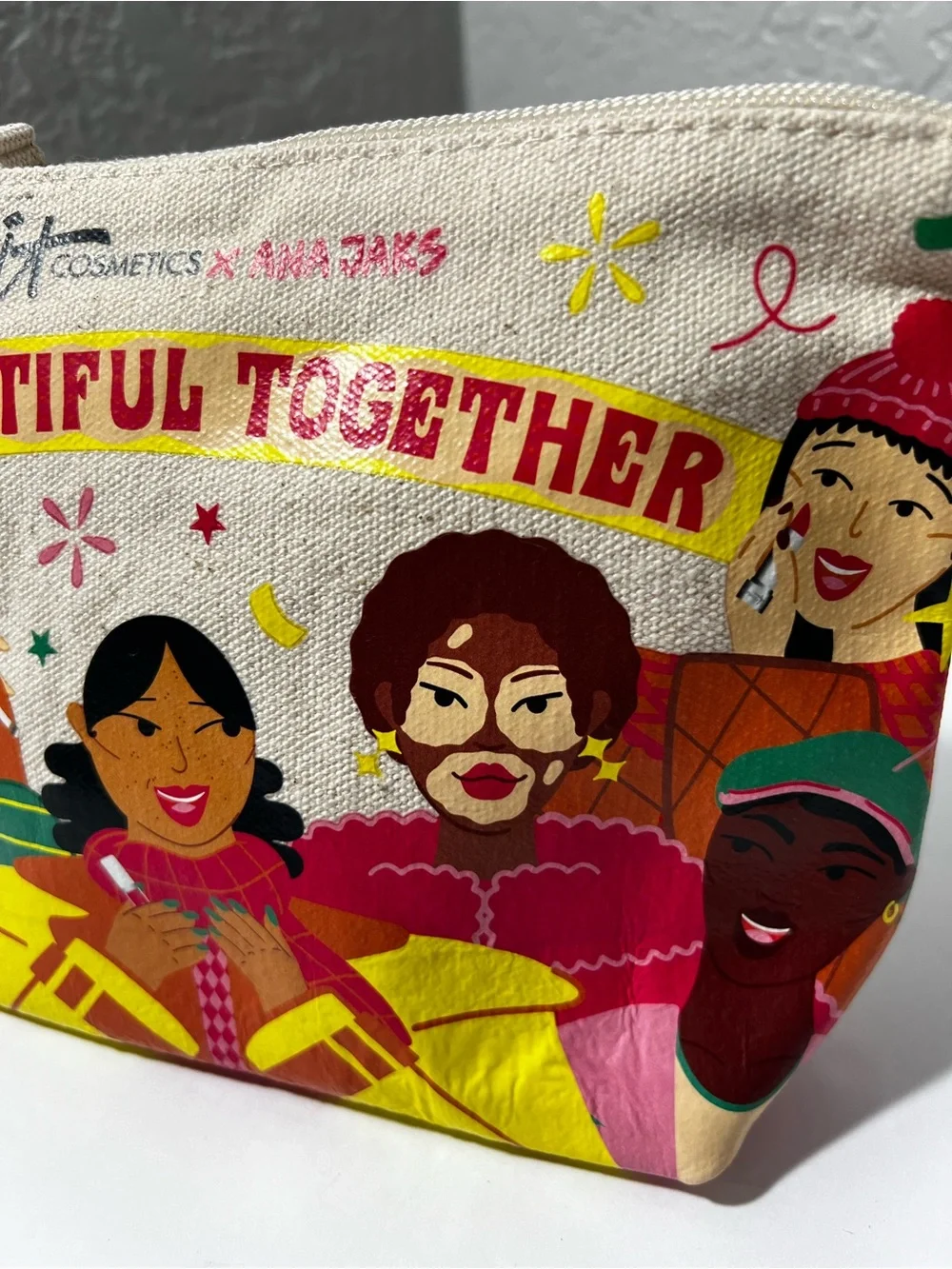 IT Cosmetics x Ana Jaks Beautiful Together Canvas Makeup Cosmetic Bag Pouch